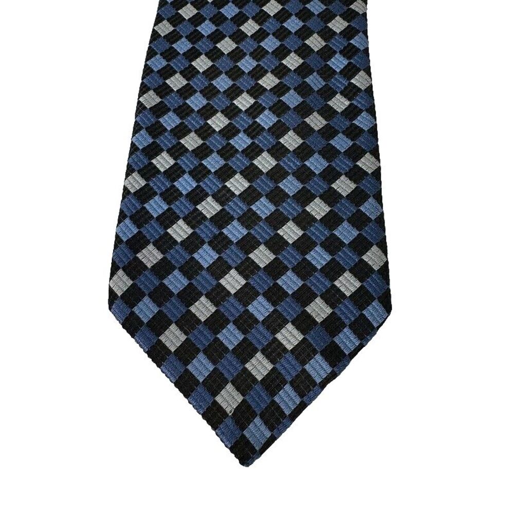 Canali‎ Neck Tie Pure Silk Made in Italy Blue Squares Geometric Mens